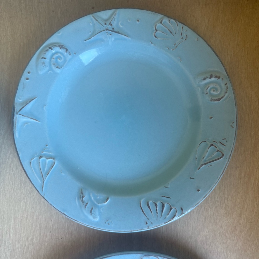Thomson Pottery Cape Cod Plate Blue Seashells Nautical Set of 4 - Picture 5 of 11